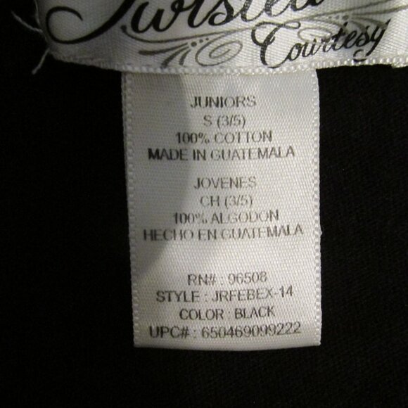 TWISTED COURTESY WOMEN'S JUNIOR'S SIZ S (3 / 5) T-SHIRT BLACK SILVER GRAPHIC TOP - Picture 5 of 6